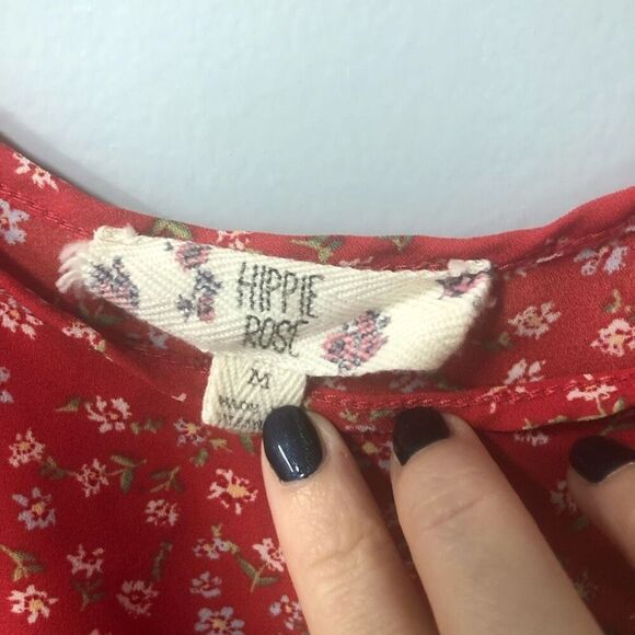 hippie rose thin strap red top dainty flowers size m cottage core farm country - Picture 3 of 9